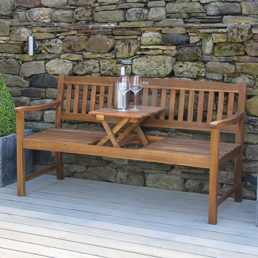 Cambridge Acacia Wood Bench with Pop Up Table