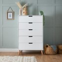18OB2716 White Tall Boy Chest of 5 Drawers - Maya - Obaby