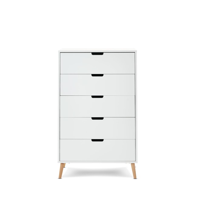 White Tall Boy Chest of 5 Drawers - Maya - Obaby