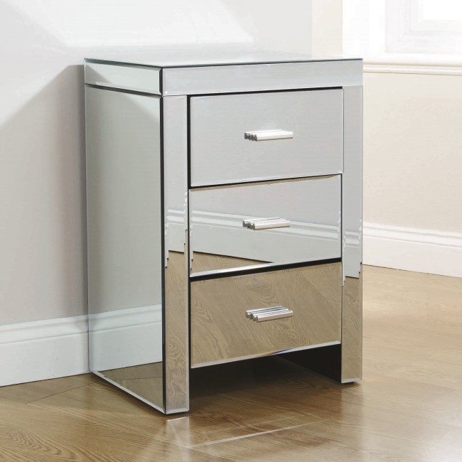 Mountrose Venetian Mirrored 3 Drawer Bedside Table