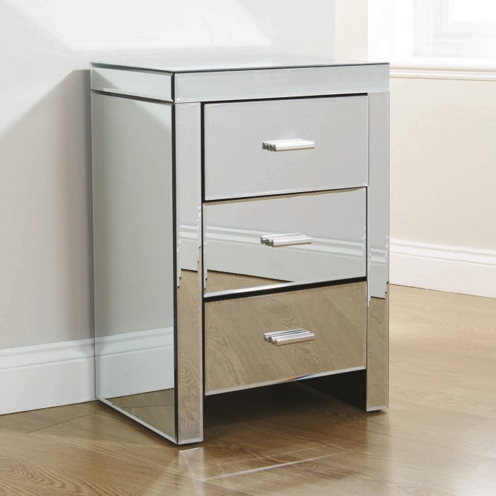 Mountrose Mirrored 3 Drawer Bedside Table Furniture123