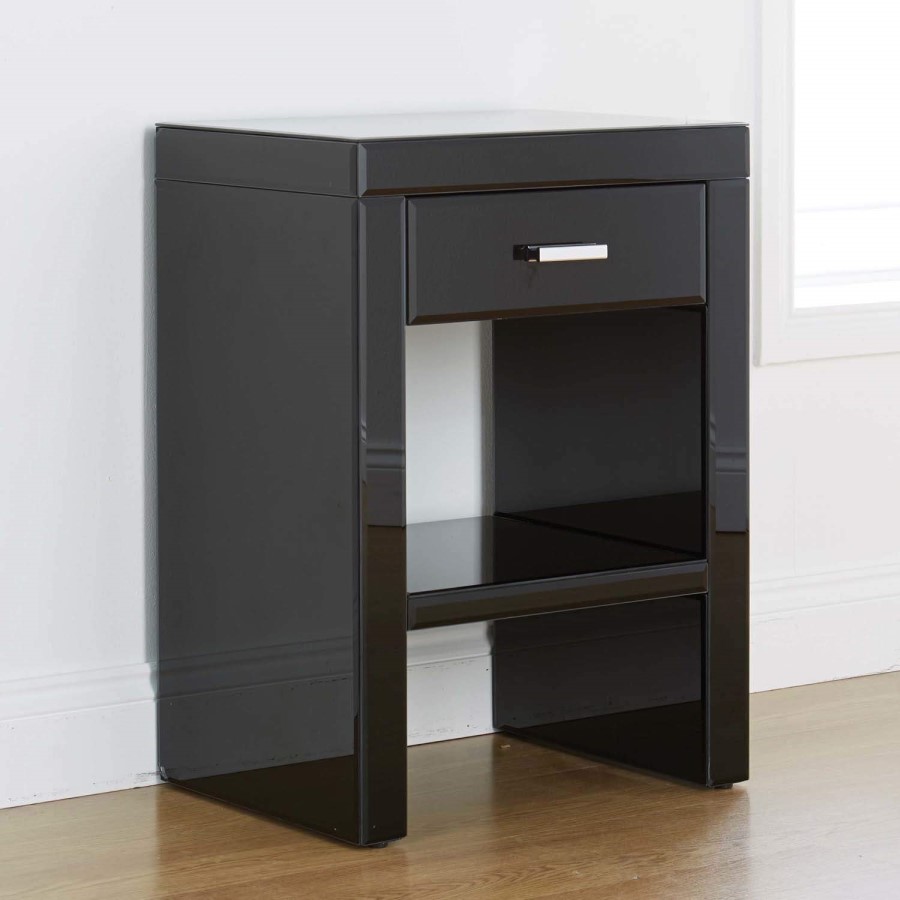 Mountrose Venetian Mirrored 1 Drawer Bedside Table in Black