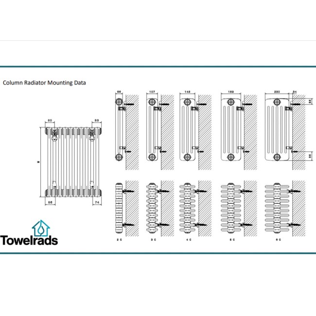 Towelrads Windsor Vertical 3 Column Traditional Radiator 600 x 582mm