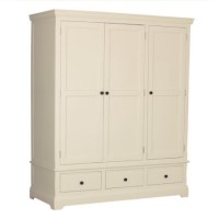 GRADE A2 - Savannah Solid Acacia Wood 3 Door 3 Drawer Wardrobe in Ivory