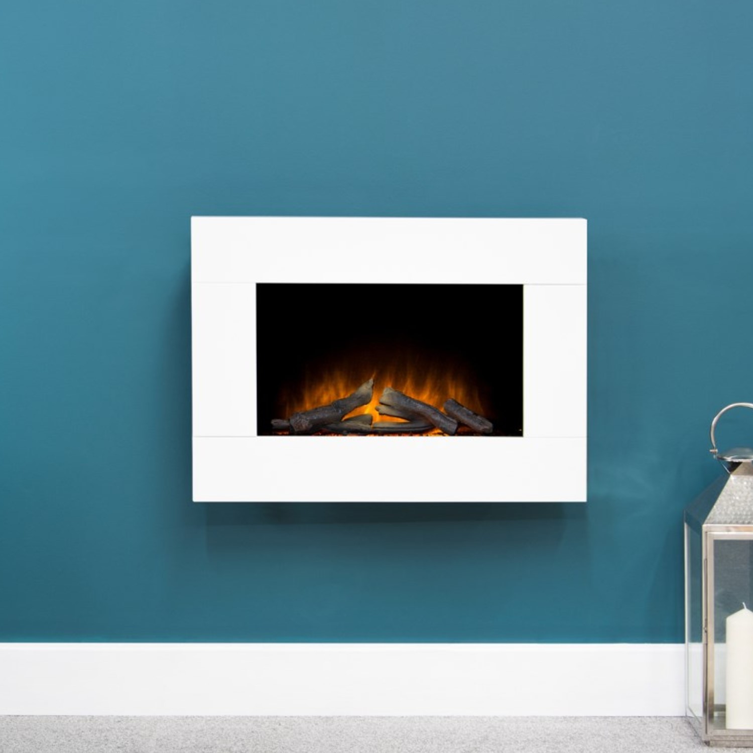 Amberglo White Wall Mounted Electric Fireplace Suite With Led Shelf