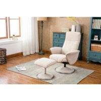 Verona Swivel Recliner & Footstool in Beige Fabric