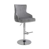 Adjustable Grey Velvet Bar Stool - Cairo