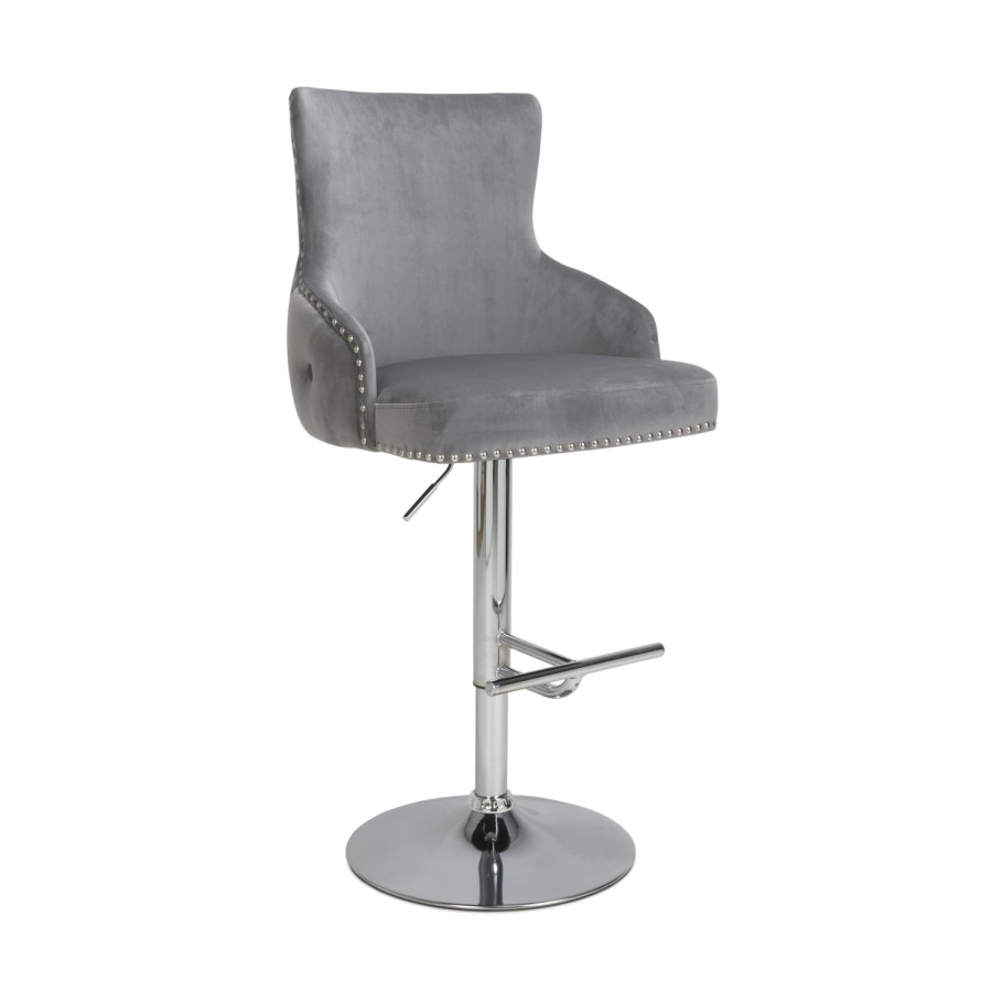 Adjustable Grey Velvet Bar Stool - Cairo