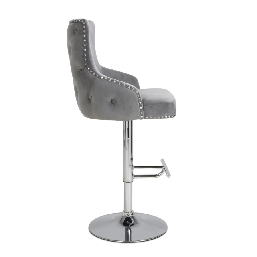 Adjustable Grey Velvet Bar Stool - Cairo