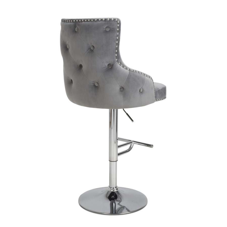 Adjustable Grey Velvet Bar Stool - Cairo