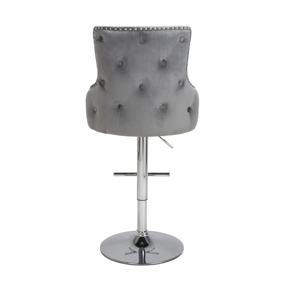 Adjustable Grey Velvet Bar Stool - Cairo