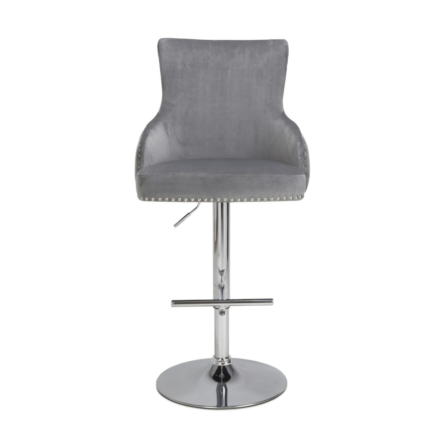 Adjustable Grey Velvet Bar Stool - Cairo