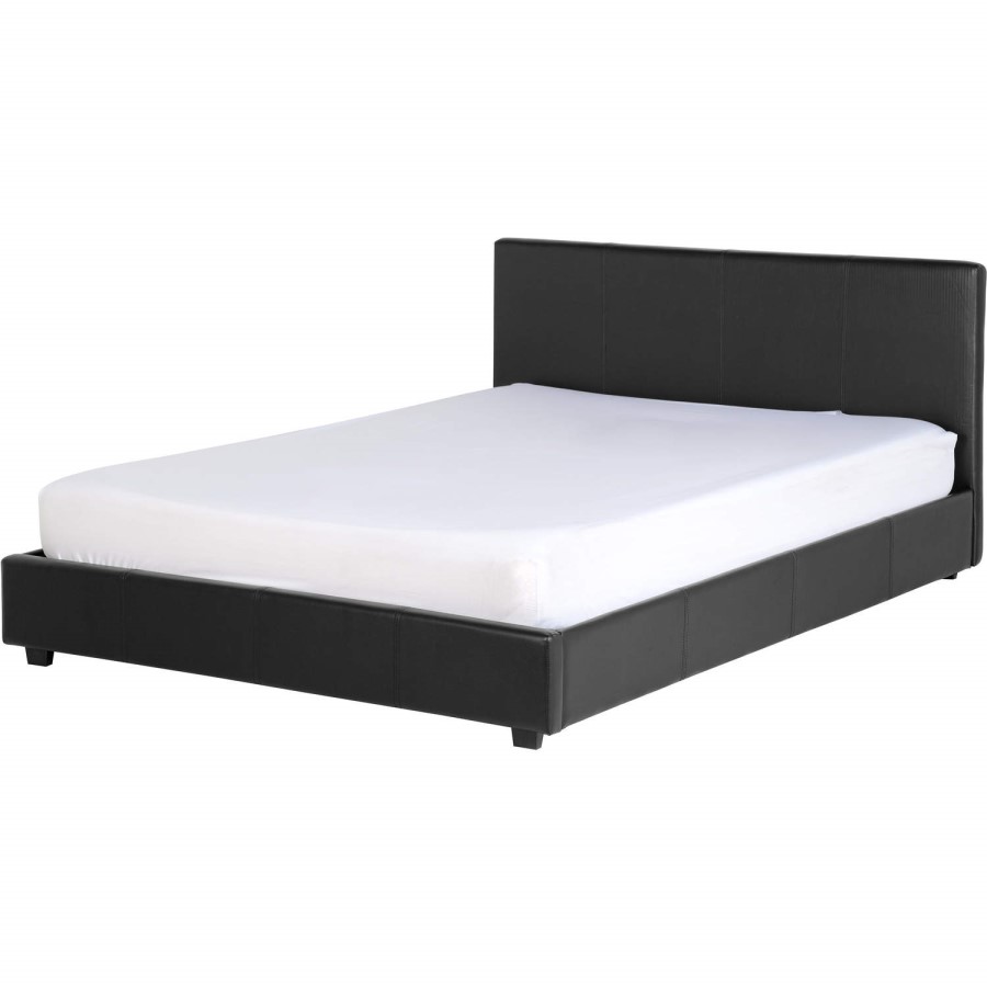 Seconique Prague 4'6 Inch  Bed in Black Faux Leather