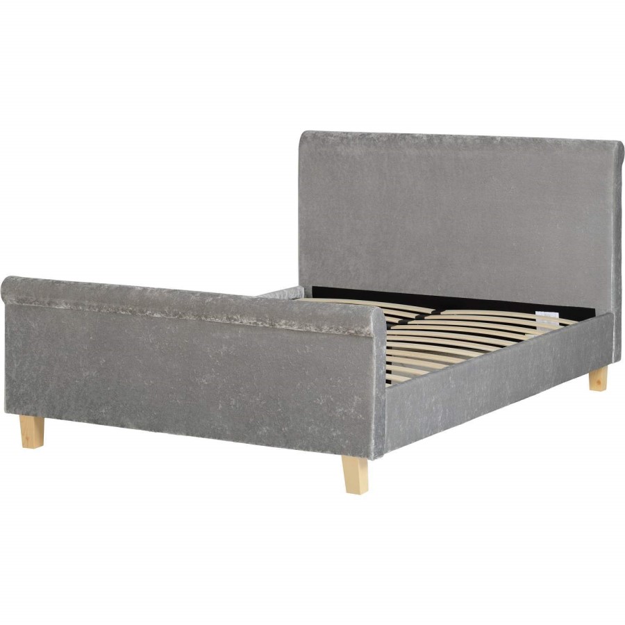Seconique Shelby Double Bed in Crushed Velvet Grey