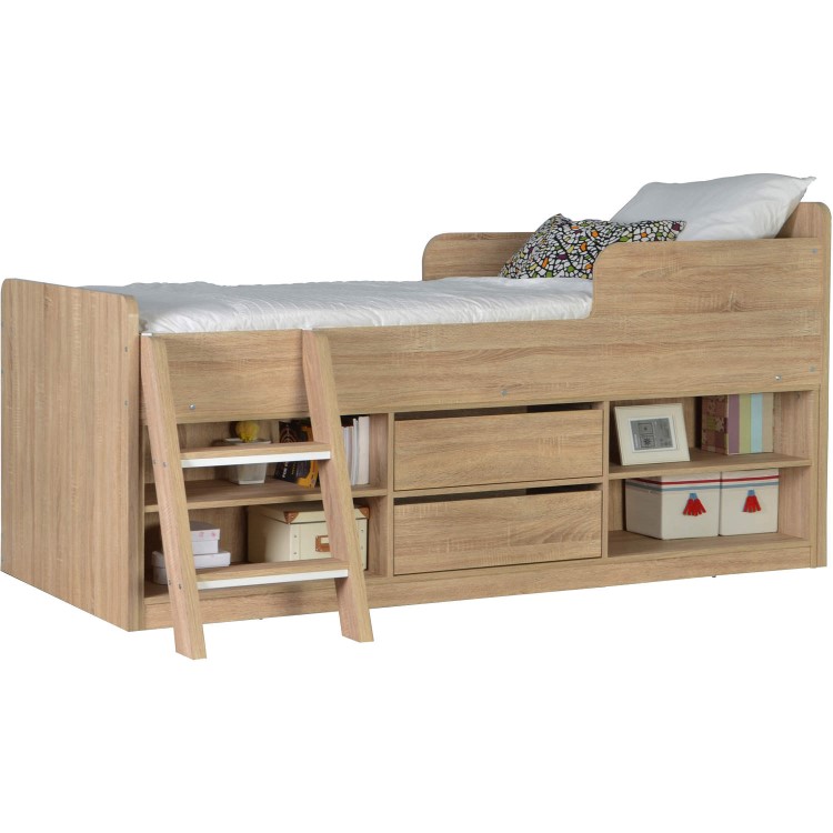 Oak Low Sleeper Cabin Bed with Storage - Felix - Seconique