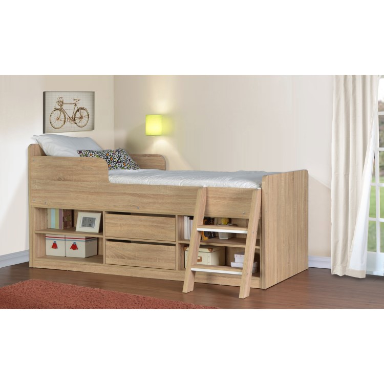 Oak Low Sleeper Cabin Bed with Storage - Felix - Seconique