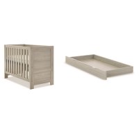 Nika Grey and Wood Convertible Mini Cot Bed & Underdrawer - Obaby