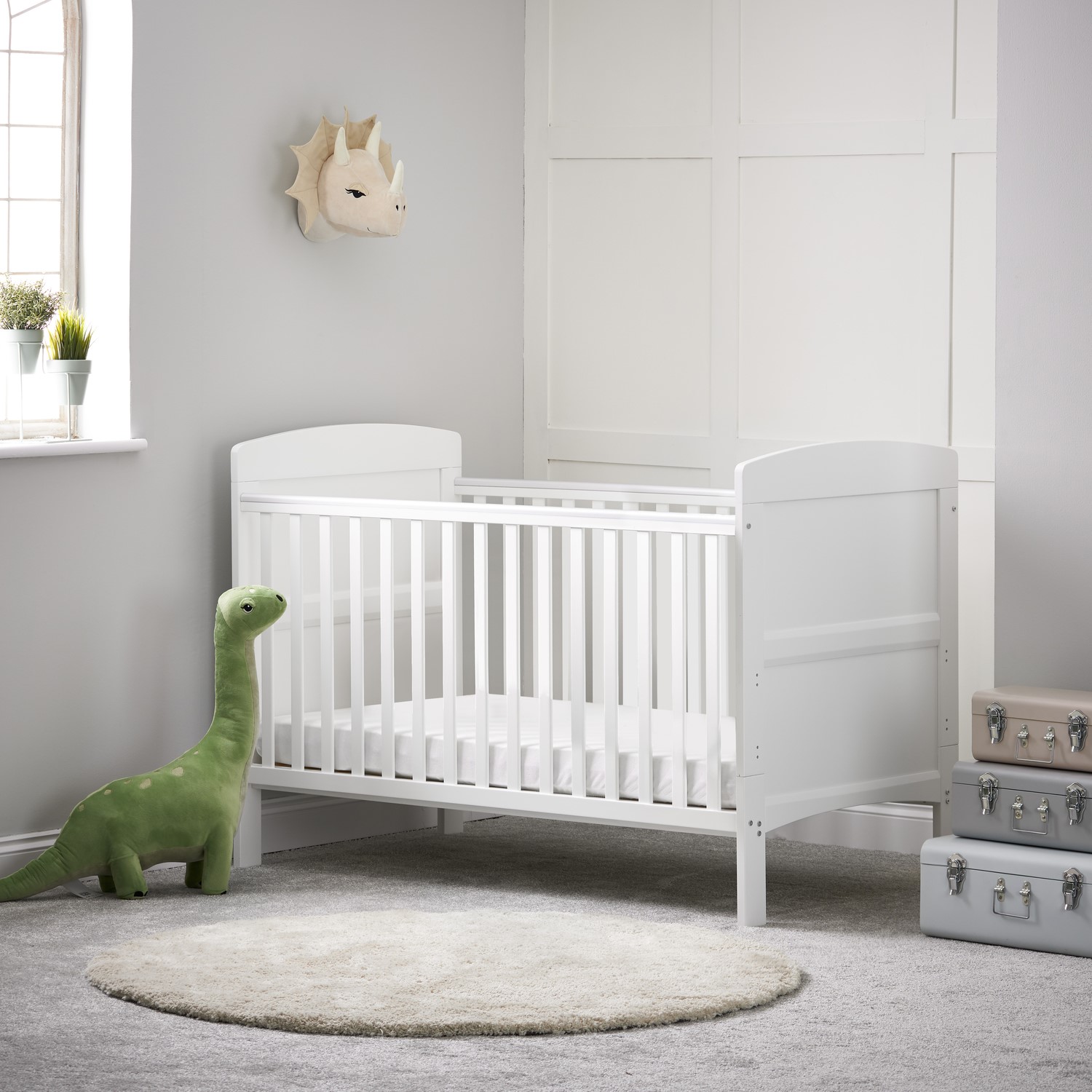 Photo of Grace white wooden cot bed with teething rail - obaby