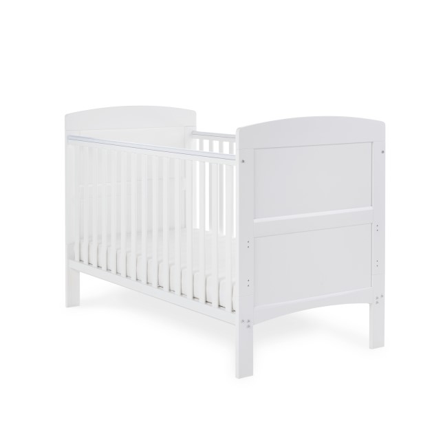 Grace White Wooden Cot Bed with Teething Rail - Obaby