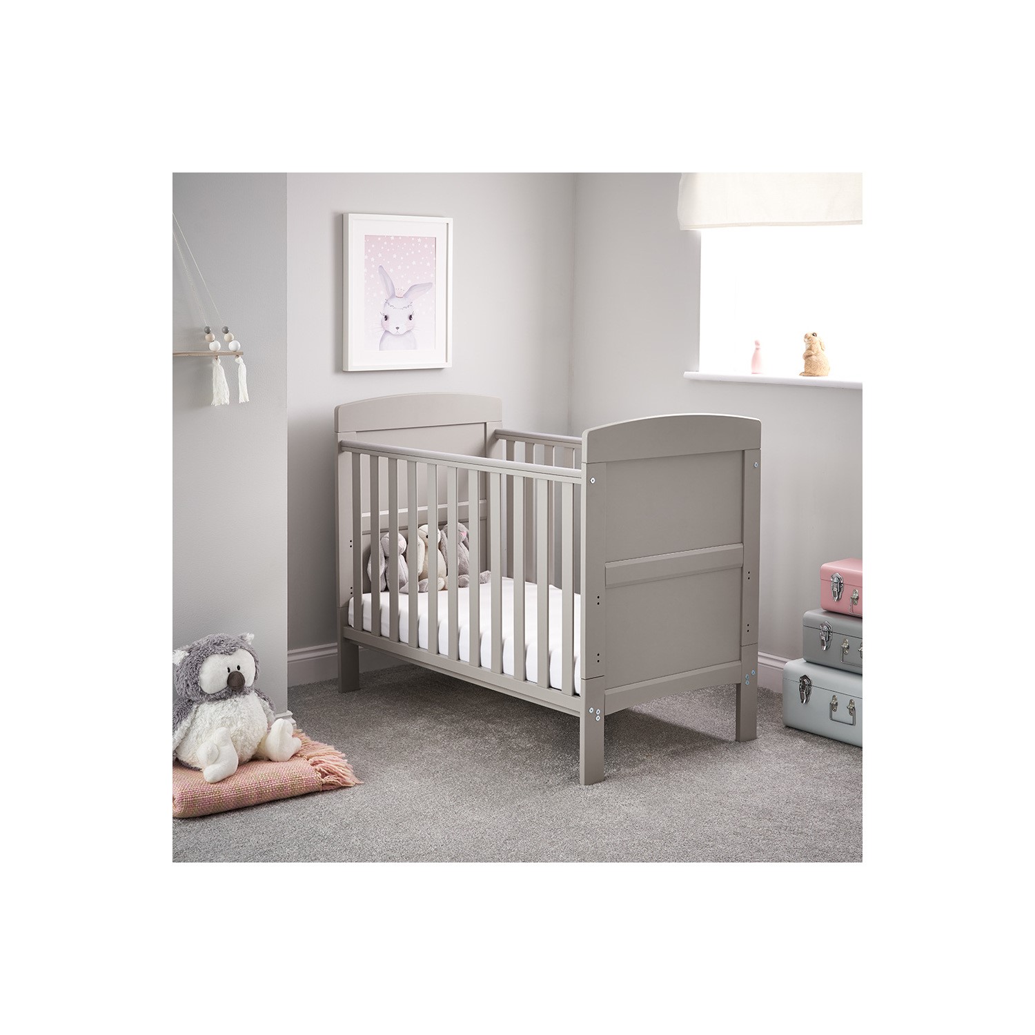 Photo of Grace grey wooden cot bed with teething rail - obaby