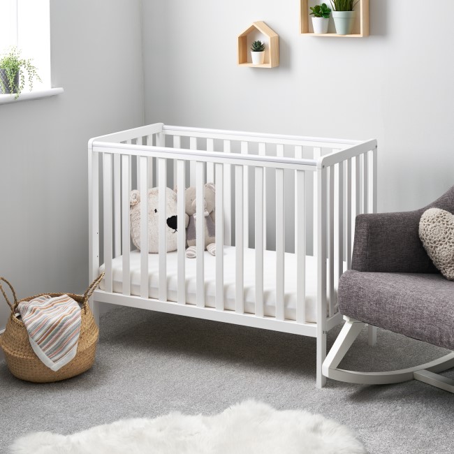 Bantam White Space Saver Cot with Teething Rail - Obaby