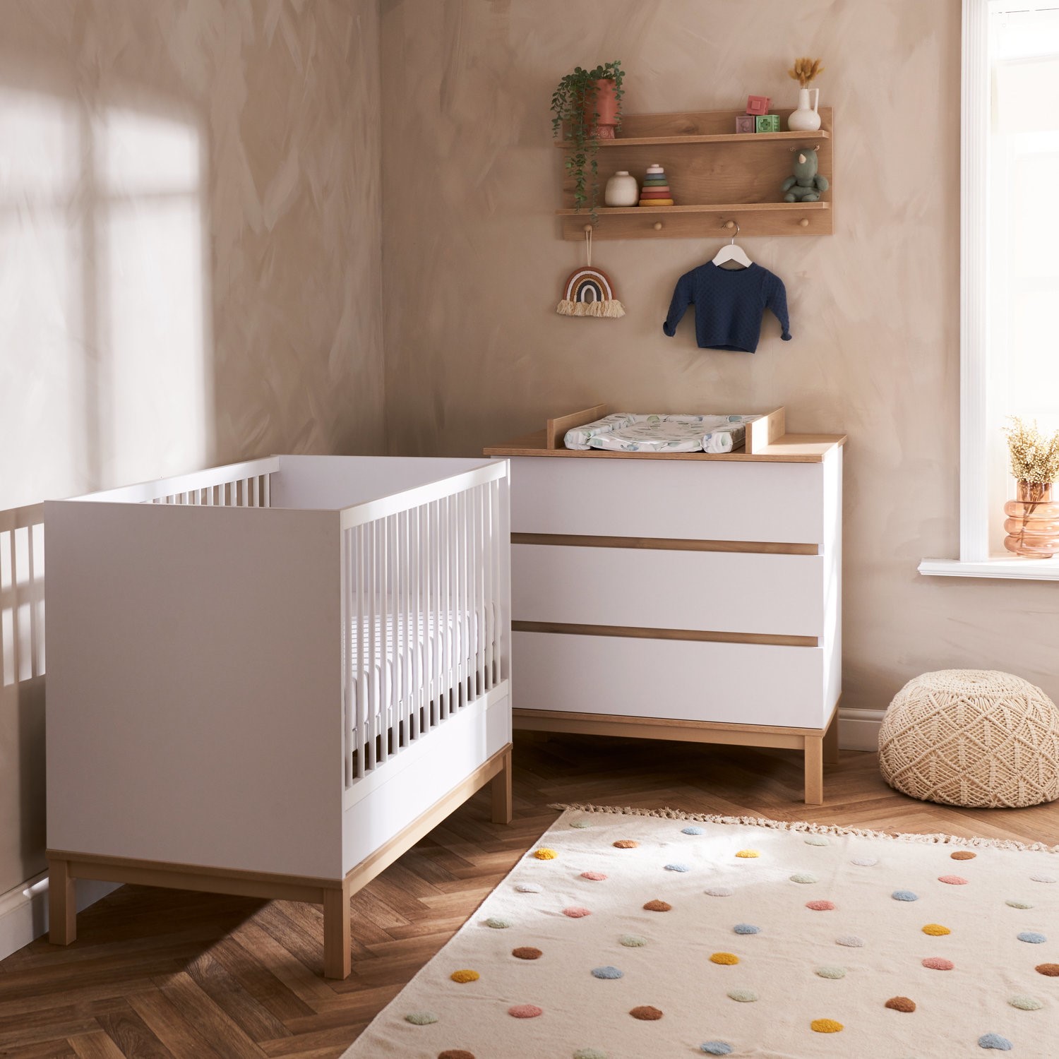 Photo of White mini 2 piece nursery furniture set - cot bed and changing table - astrid - obaby