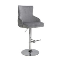 Grey Velvet Adjustable Bar Stool - Sirocco