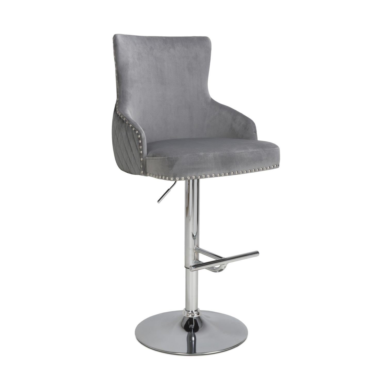 Grey Velvet Adjustable Bar Stool - Sirocco - Furniture123