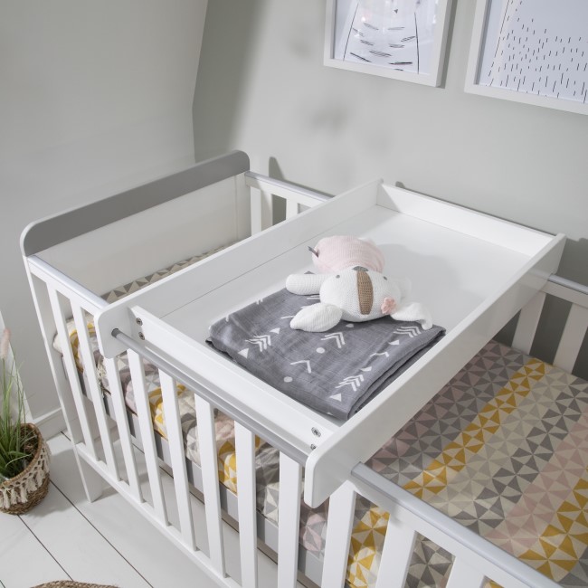 Cot Bed with Mattress and Cot Top Changer in White and Grey - Rio - Tutti Bambini