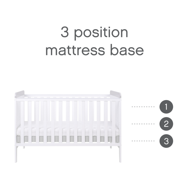 Cot Bed with Mattress and Cot Top Changer in White and Grey - Rio - Tutti Bambini