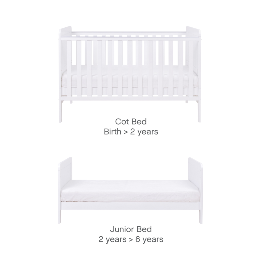 GRADE A1 - Tutti Bambini Rio White Cot Bed with Mattress and Cot Top Changer 