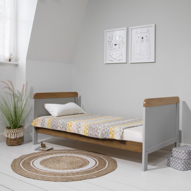 Cot Bed with Mattress and Cot Top Changer in Grey and Oak - Rio - Tutti Bambini