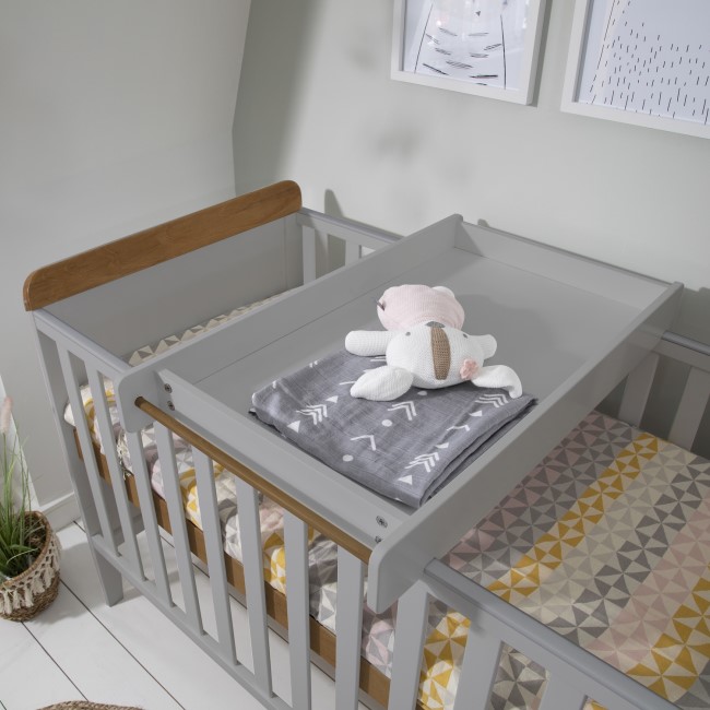 Cot Bed with Mattress and Cot Top Changer in Grey and Oak - Rio - Tutti Bambini