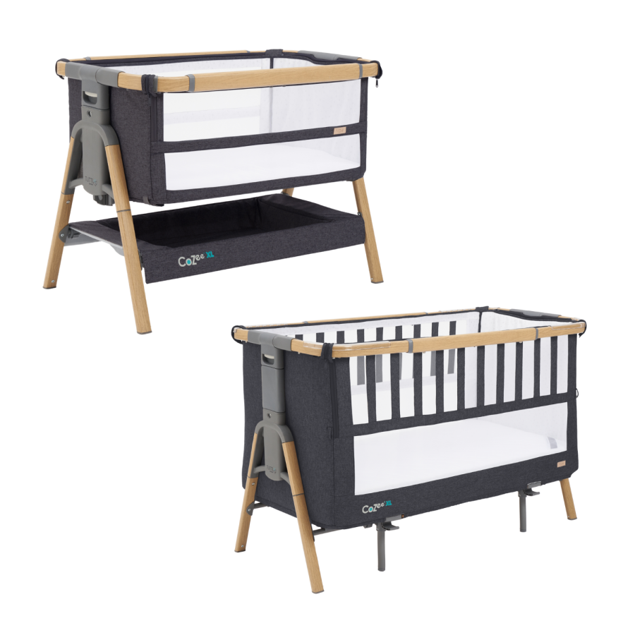 Bedside Crib and Cot in Dark Grey and Oak - Cozee XL - Tutti Bambini