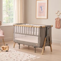 Bedside Crib and Cot in Light Grey and Oak - Cozee XL - Tutti Bambini