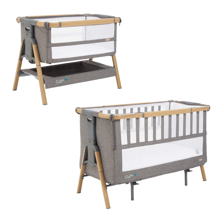 Bedside Crib and Cot in Light Grey and Oak - Cozee XL - Tutti Bambini