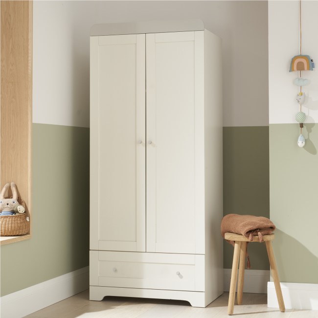 Nursery Wardrobe with Drawer and Shelf in White and Grey - Rio - Tutti Bambini