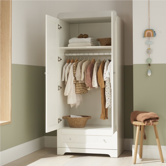 Nursery Wardrobe with Drawer and Shelf in White and Grey - Rio - Tutti Bambini