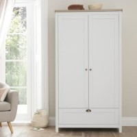 Nursery Wardrobe with Drawer and Shelves in White and Oak - Verona - Tutti Bambini Nursery Wardrobe with Drawer and Shelves in White and Oak - Verona - Tutti Bambini