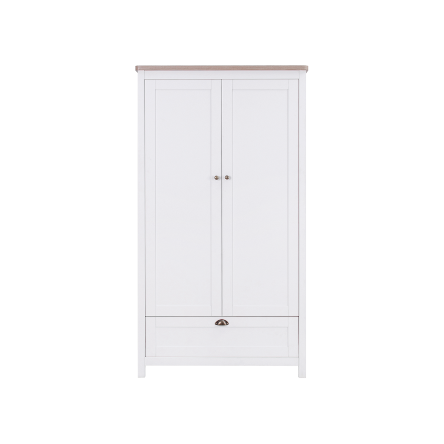 Nursery Wardrobe with Drawer and Shelves in White and Oak - Verona - Tutti Bambini