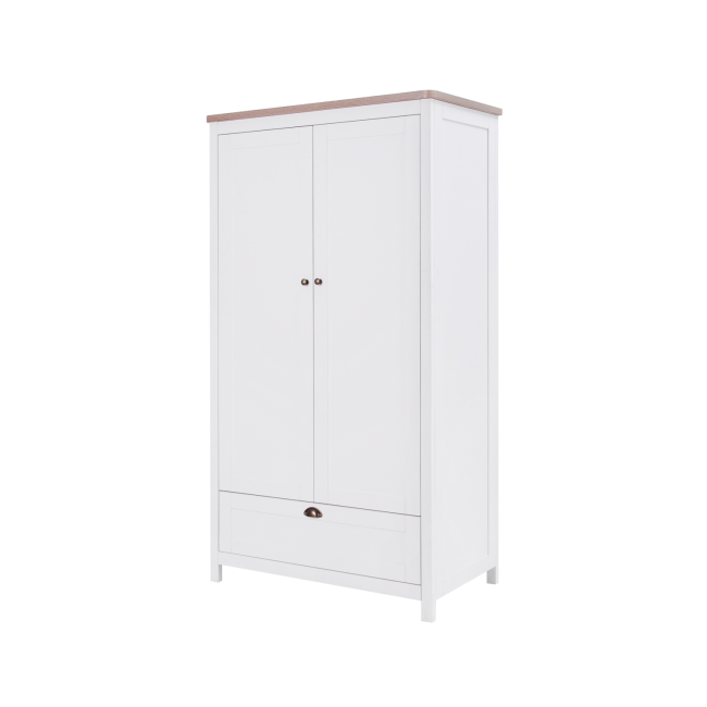 Nursery Wardrobe with Drawer and Shelves in White and Oak - Verona - Tutti Bambini