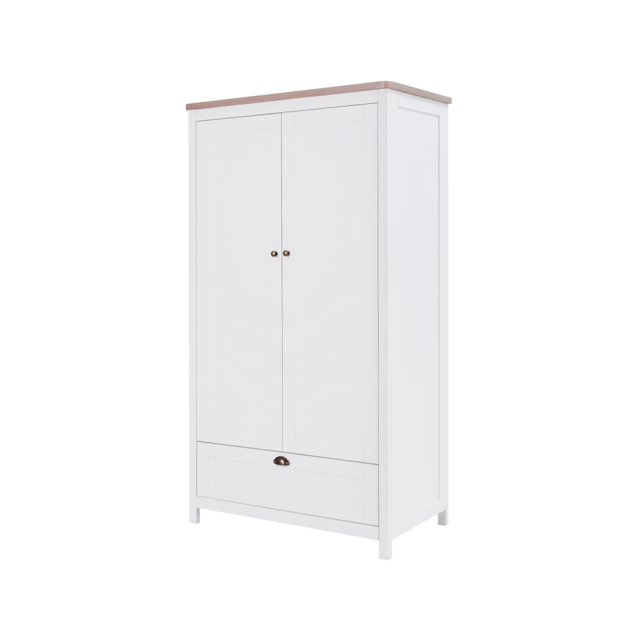 Nursery Wardrobe with Drawer and Shelves in White and Oak - Verona - Tutti Bambini