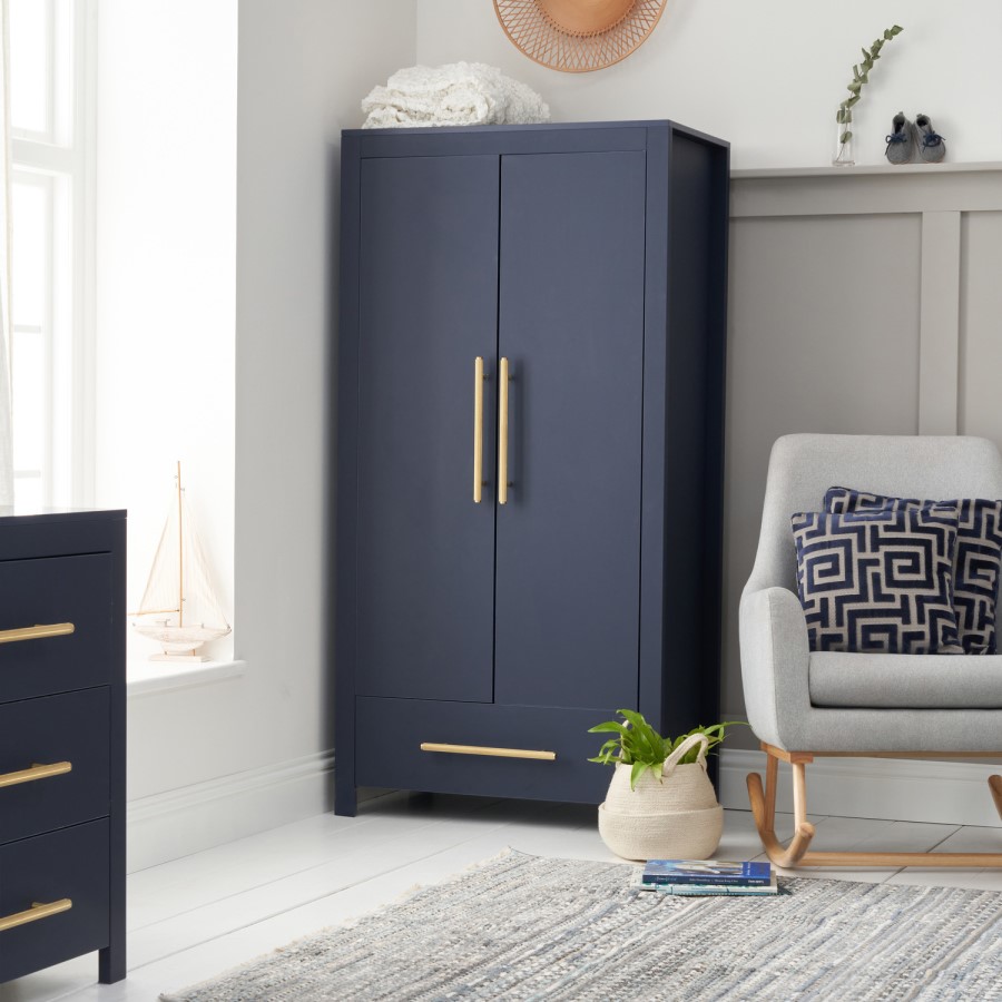 Nursery Wardrobe with Drawer and Shelves in Navy Blue - Tivoli - Tutti Bambini