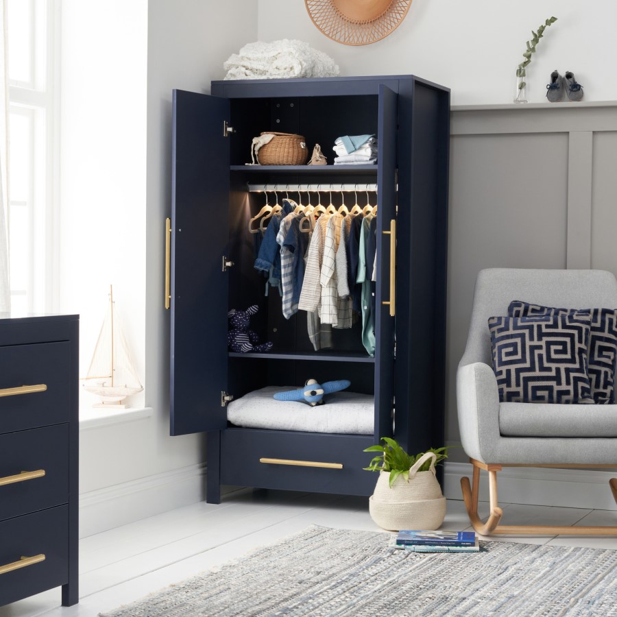 Nursery Wardrobe with Drawer and Shelves in Navy Blue - Tivoli - Tutti Bambini