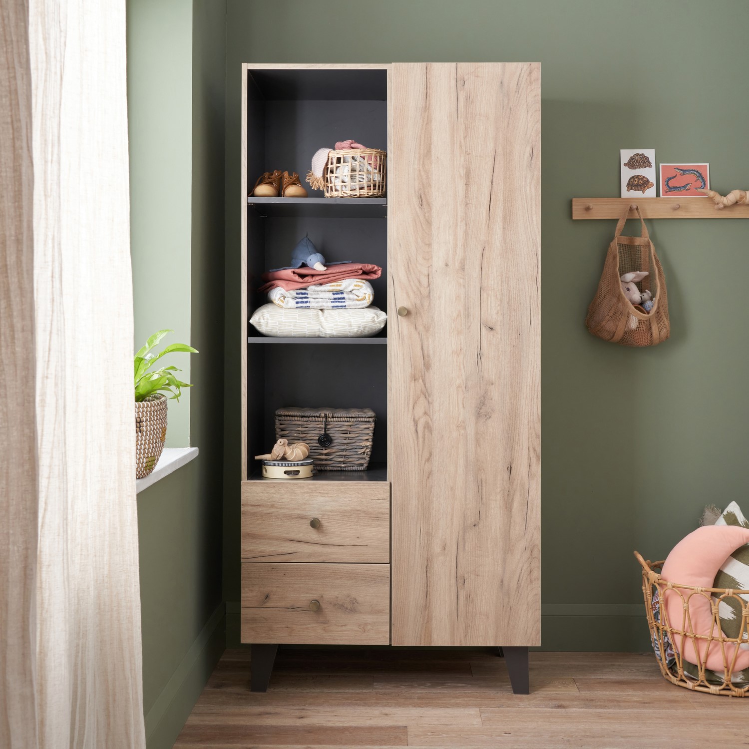 Photo of Nursery wardrobe with drawers and shelves in oak finish - como - tutti bambini