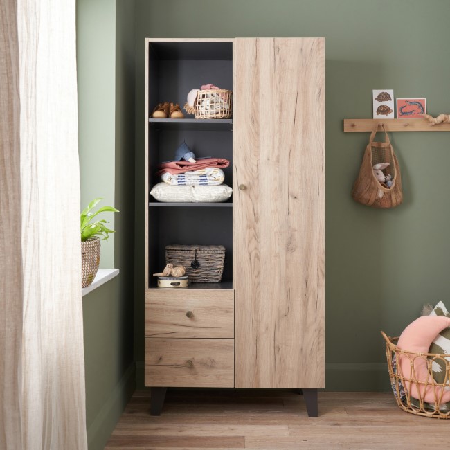 Nursery Wardrobe with Drawers and Shelves in Oak Finish - Como - Tutti Bambini