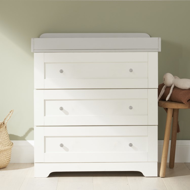 Tutti Bambini Rio White and Grey Changing Unit with 3 Drawers 