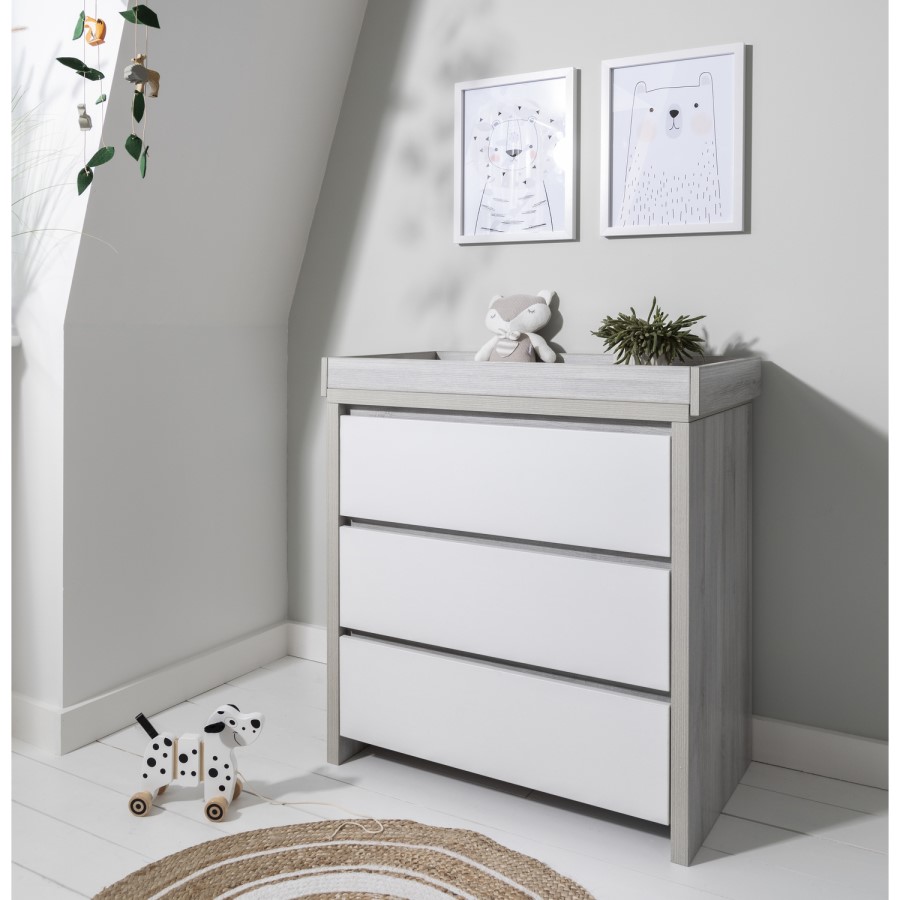 Changing Table with Drawers in White and Oak - Modena - Tutti Bambini