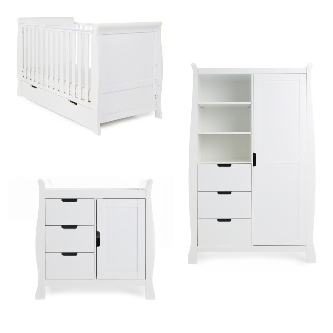 Stamford White Sleigh 3-Piece Nursery Furniture Set- Obaby