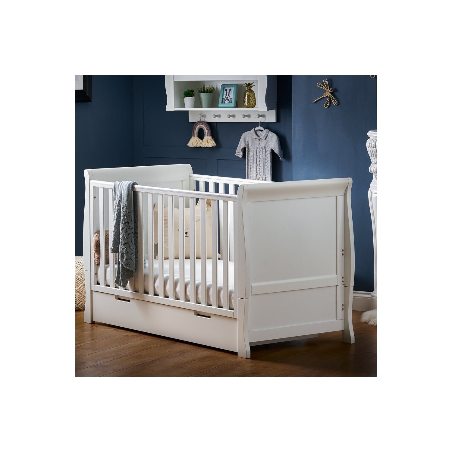 Photo of Stamford white sleigh cot bed with drawer - obaby